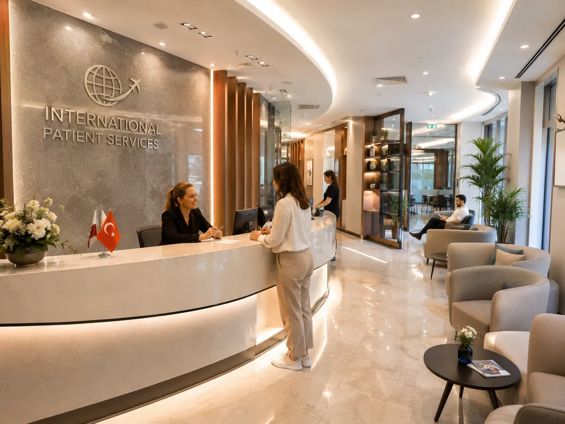 A modern clinic interior in Turkey set up for patients travelling from abroad